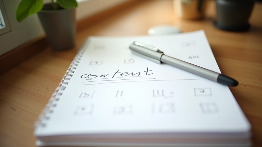 Digital content calendar spreadsheet with pillar and cluster topics organized by publish date and priority, color-coded for status