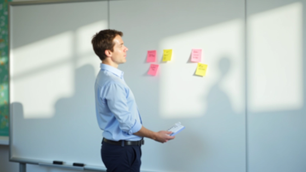 Content strategist mapping pillar topic and cluster subtopics on a large whiteboard with sticky notes and connecting lines