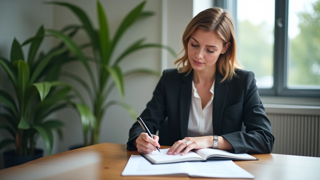 Content planner writing and organizing pillar and cluster topic ideas in a notebook